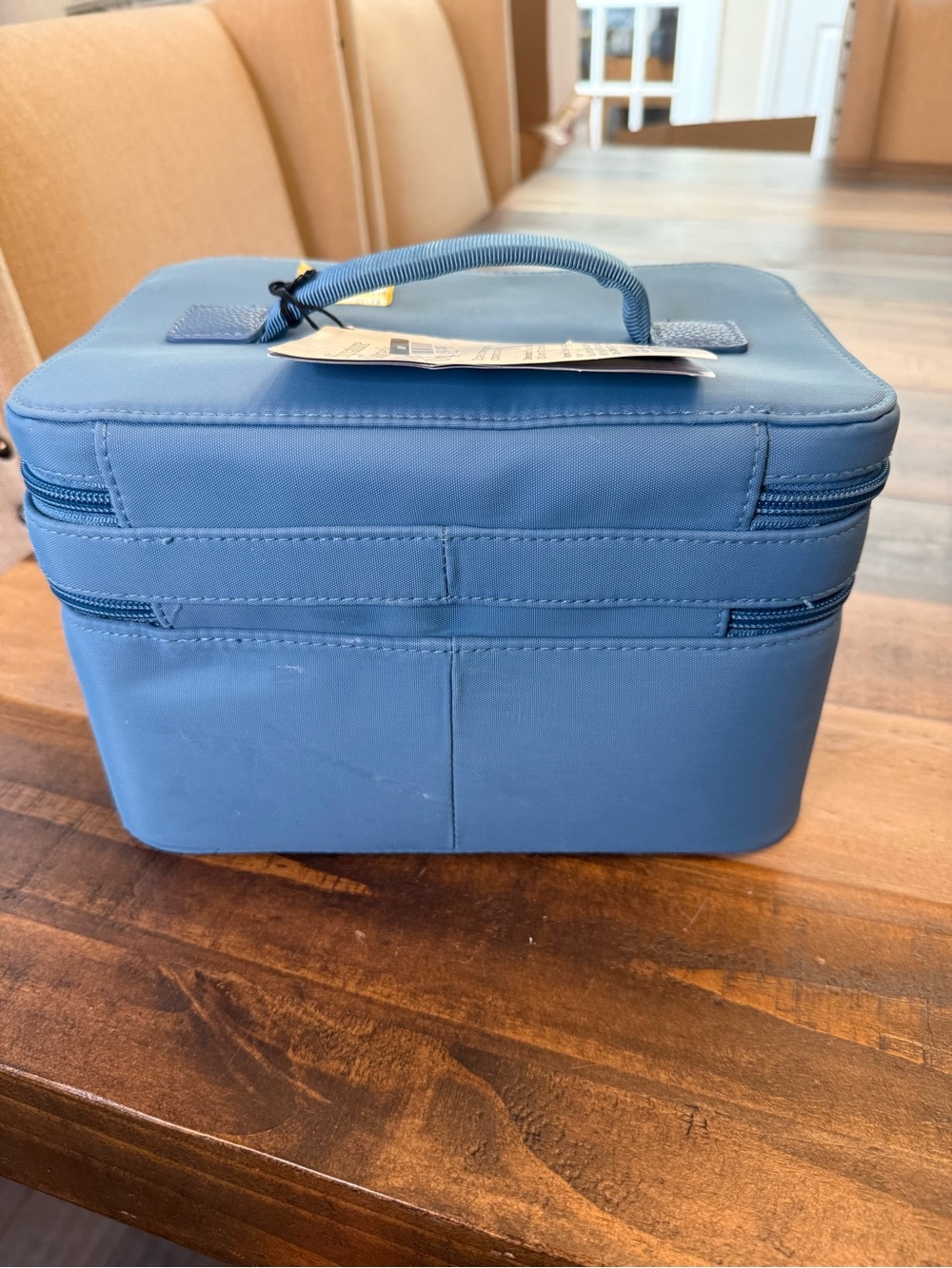 Open Story Blue Makeup Case Organizer, Zipper Handle Pockets, 10x7x6.5" - Picture 2 of 7